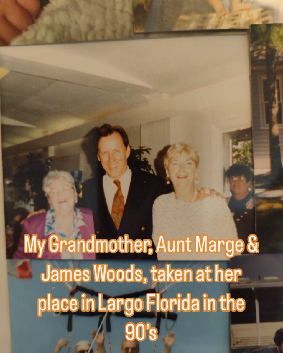 My Grandmother turned 95 today. We were looking through old photos and I found one with her, my Aunt Marge and James Woods… she said “I remember that, James Woods was swimming in our pool”. In the 90’s my Grandmother lived in Largo Florida &amp; James Woods Mother was her neighbour.