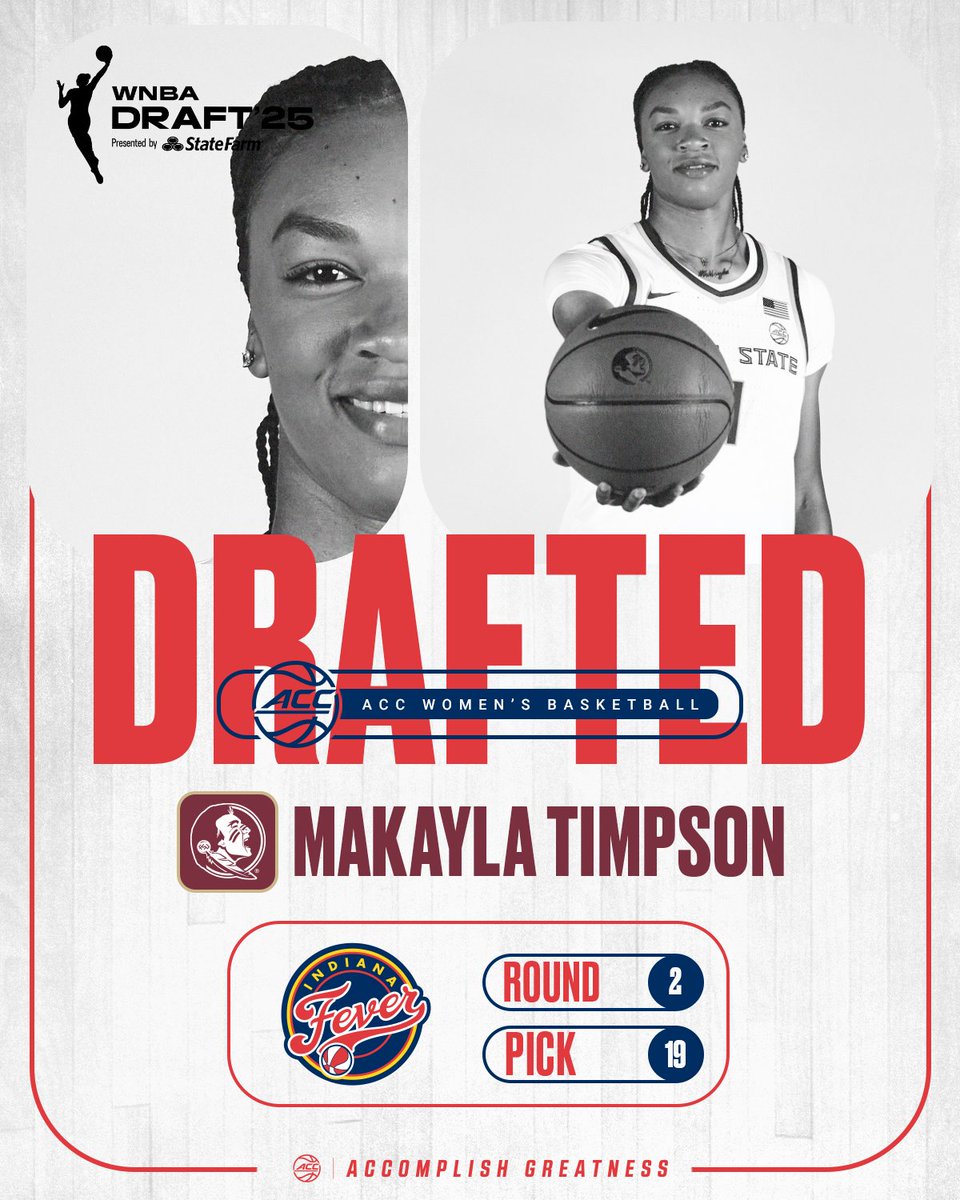 ACC Women's Basketball (@accwbb) on Twitter photo LEAGUE BOUND π₯
With the 19th pick of the #WNBADraft, the <a href="/IndianaFever/">Indiana Fever</a> select Makayla Timpson! LEAGUE BOUND π₯
With the 19th pick of the #WNBADraft, the <a href="/IndianaFever/">Indiana Fever</a> select Makayla Timpson!