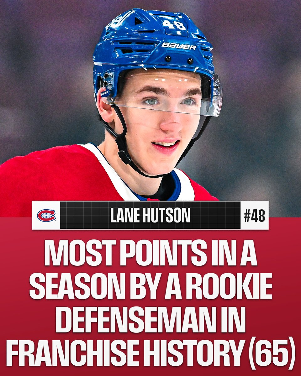 HUTSON HABS HISTORY 🔥 

No <a href="/CanadiensMTL/">Canadiens Montréal</a> rookie defenseman has ever had a better season than Lane Hutson!