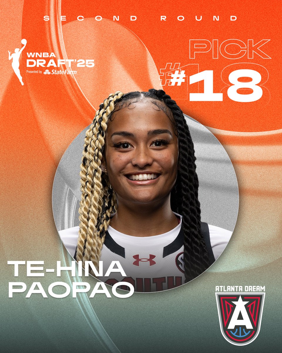 WNBA (@wnba) on Twitter photo With the 18th pick of the WNBA Draft, the <a href="/AtlantaDream/">Atlanta Dream</a> select Te-Hina PaoPao!
2025 WNBA Draft presented by <a href="/StateFarm/">State Farm</a>
live on ESPN With the 18th pick of the WNBA Draft, the <a href="/AtlantaDream/">Atlanta Dream</a> select Te-Hina PaoPao!
2025 WNBA Draft presented by <a href="/StateFarm/">State Farm</a>
live on ESPN