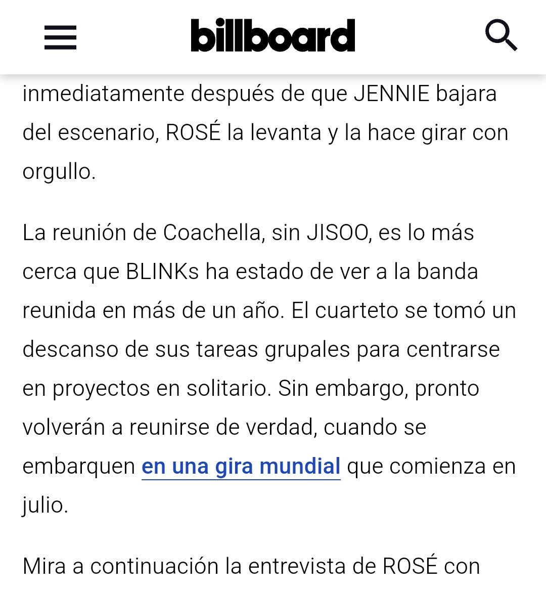 queweaconbpink's tweet photo. NO PUEDE SER, BILLBOARD DIJO LO QUE TODOS PENSAMOS, ES TRISTE PERO REAL 😭

— “la reunión de Coachella, sin JISOO, es lo más cerca que blink ha estado de ver a la banda reunida en más de un año.” https://t.co/XBvxsauDUA