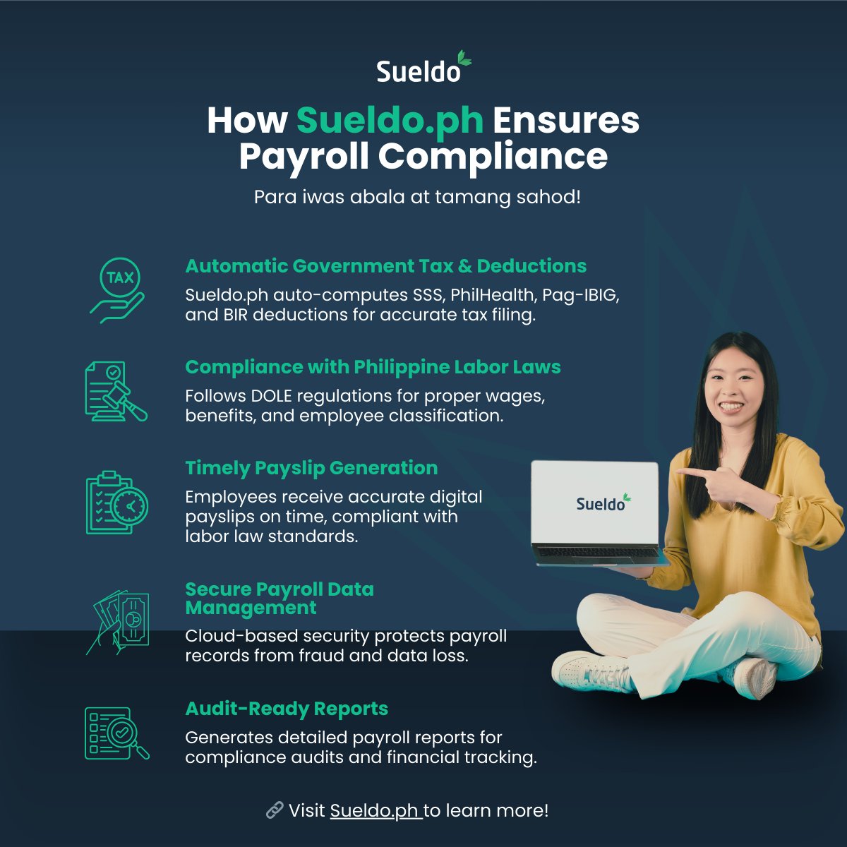 SueldoPH's tweet photo. Struggling with payroll compliance? 😵😵

https://t.co/FxyoiaB3hh automates gov’t deductions, ensures DOLE compliance, secures your data, and delivers payslips on time.
✅ Hassle-free.
✅ Audit-ready.

👉 Visit https://t.co/FxyoiaB3hh today!

#SueldoPH #PayrollSolutions https://t.co/I6JCMmR2zg