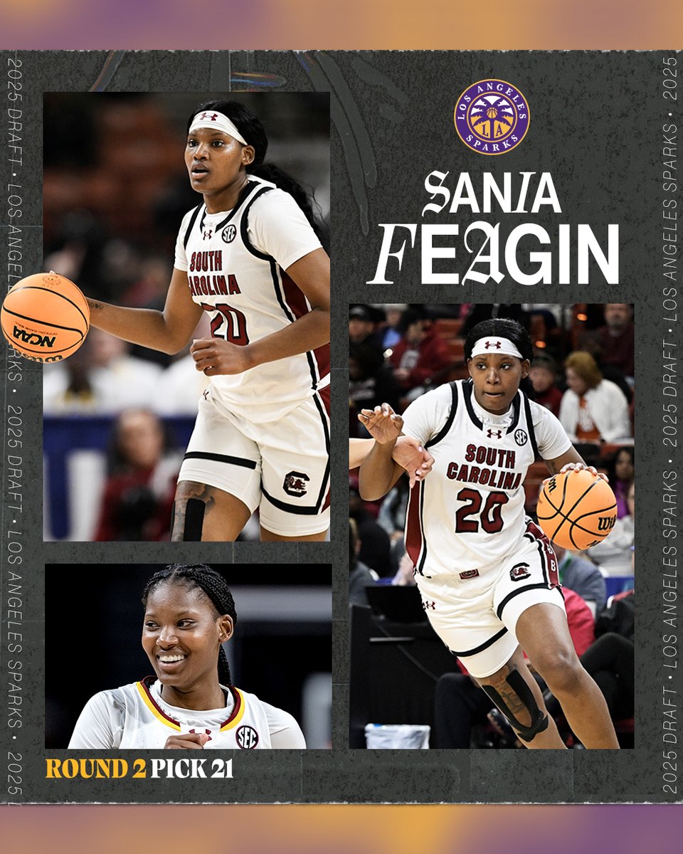 LASparks's tweet image. With the 21st pick in the @WNBA Draft, the Sparks select Sania Feagin out of @GamecockWBB. 

@supremenia x #WNBADraft