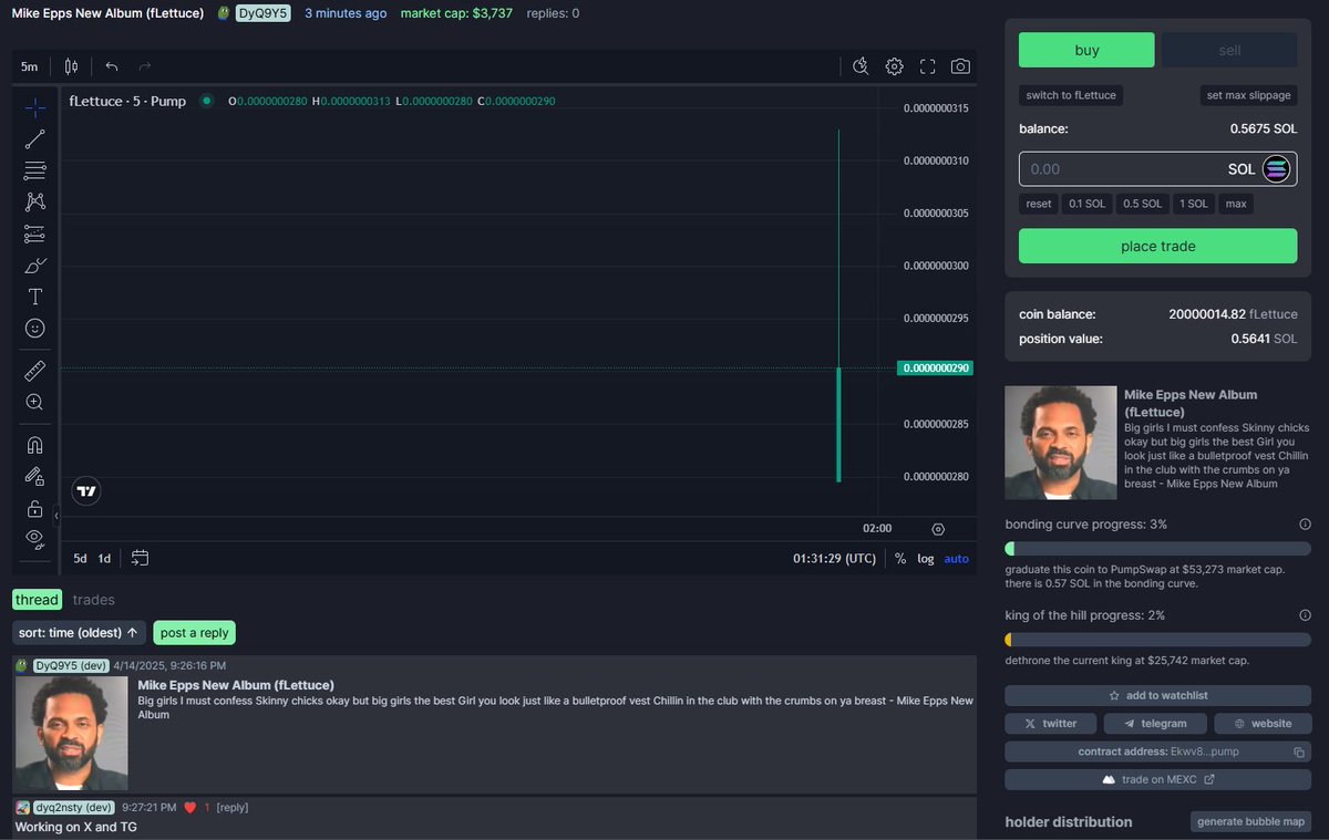 fcklettuceSOL's tweet photo. Mike Epps New Album - Fuck Lettuce is now live on pump fun.
🚀🚀🚀
#crypto #solana #pumpfun #sol #mikepps #fucklettuce #memecoin #trending #CryptoPump
CA: Ekwv8jjBq9HAvpRdzwpdE1ELR2x7c81ZTX1SSA96pump https://t.co/2SODWIUYp4