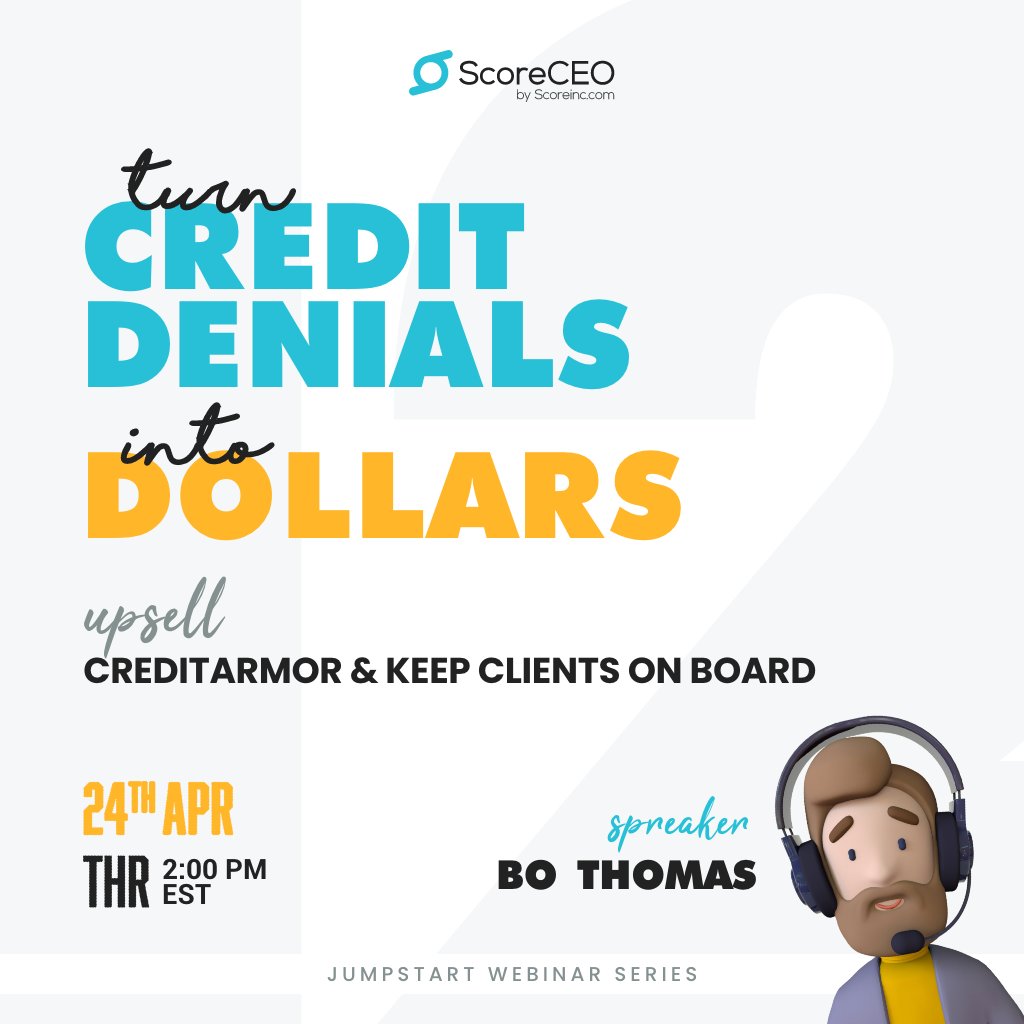 Scoreinc1's tweet image. 💡 Not everyone says “yes” to credit repair. But what if they still said “yes” to YOU?
Join our free webinar to learn how to offer CreditArmor when clients hesitate.
🗓️ April 24, 2 PM EST
🔗 bit.ly/4ifQC6u
#SalesTips #ScoreCEO #CreditRepairExperts