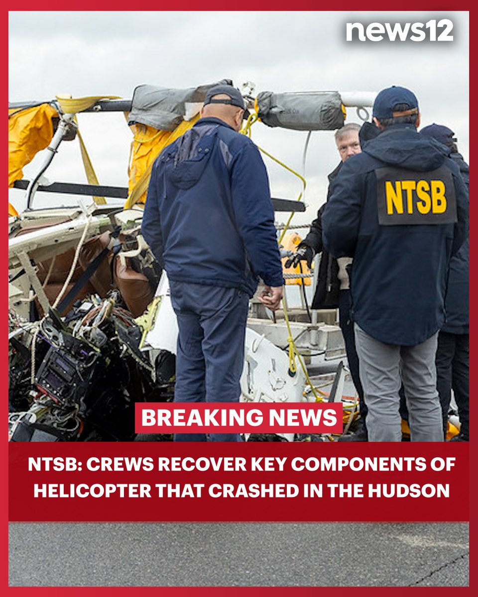 News12NJ's tweet image. CRASH UPDATE: Crews have recovered key components from a New York City tour helicopter that crashed in the Hudson River last week. 

#News12 #BreakingNews #HudsonRiver #HelicopterCrash #CrashUpdate #NewYork #NewJersey #LocalNews #News
bit.ly/42mgeZm