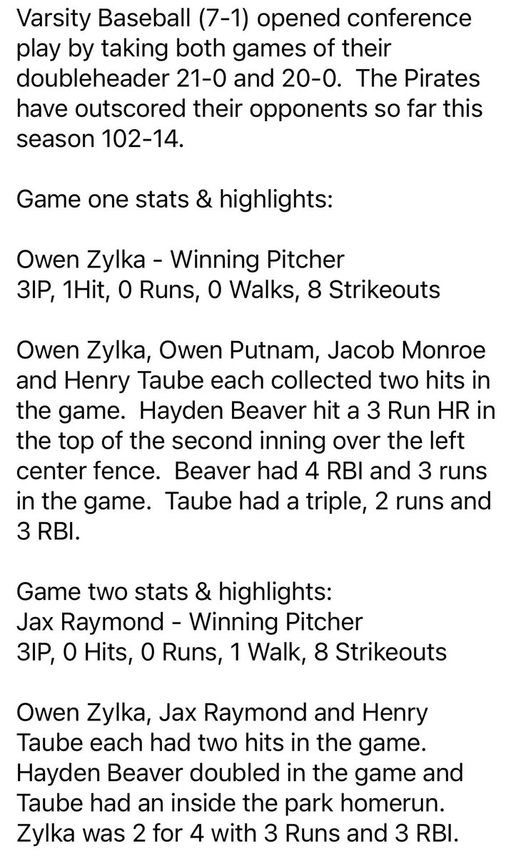 Some numbers from today's varsity ⚾️ doubleheader at Ypsilanti...