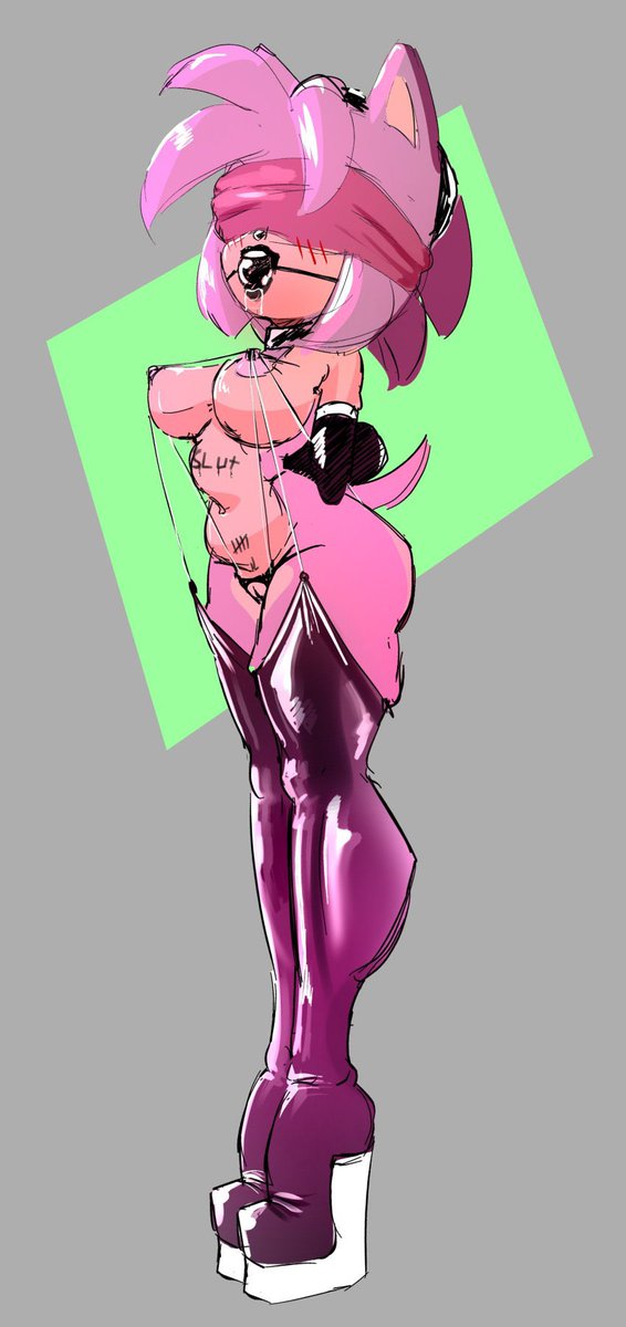 Blindfolded, gagged and dressed like the degenerate whore she is, ready and eager to be a good little sex slave for anyone and everyone~ 

#LewdRP #NSFWRP #amyrosensfw #bdsm #latex #sonicnsfw