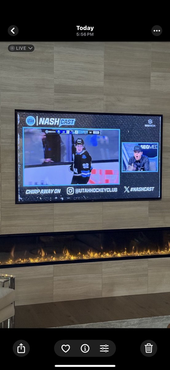 TysonNasher's tweet photo. #Nashcast made the broadcast !!!  Even had the man who made this all possible on the show this year @RyanQualtrics .  But I did say no side profiles.  It’s in my contract @utahhockeyclub  Up 4-2 in Nashville.  Take em to the woodshed boyz! https://t.co/73MDamelX8