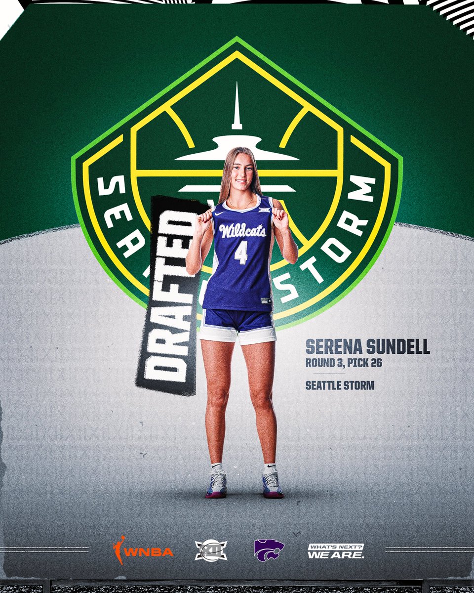 Big12Conference's tweet photo. With the 26th pick in the 2025 @WNBA Draft, the @seattlestorm select Serena Sundell from @KStateWBB https://t.co/kzvGaiTXl1