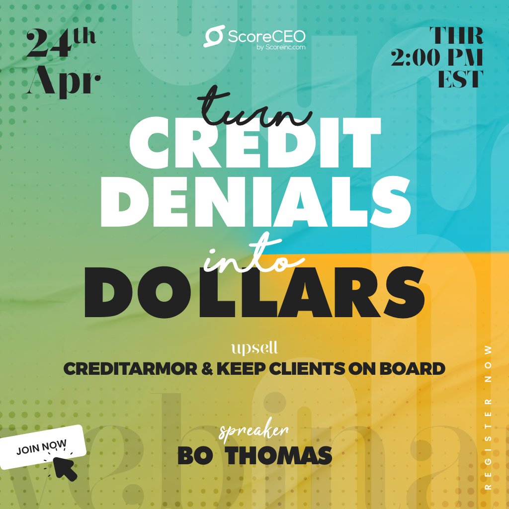 Scoreinc1's tweet image. 💸 Turn “Not now” into “Let’s do this!”
This training shows how to save the sale, even when clients delay.
📅 April 24 at 2 PM EST
🖱️ Reserve your seat: bit.ly/4ifQC6u
#ScoreCEO #CreditRepairWebinar #CreditArmorStrategy