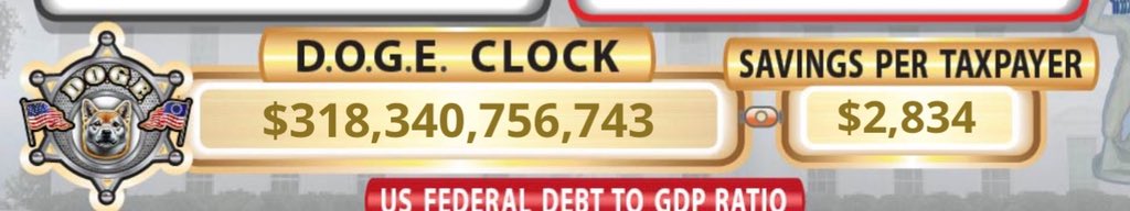 UPDATE: Now over $318,000,000,000.00! 

Thank you DOGE!