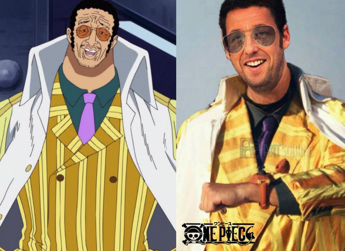 guromieru's tweet photo. Thread para guardar fancasts criatividiotas. 
Adam Sandler as Almirante Kizaru from One Piece. https://t.co/O1ZX7s7H8L