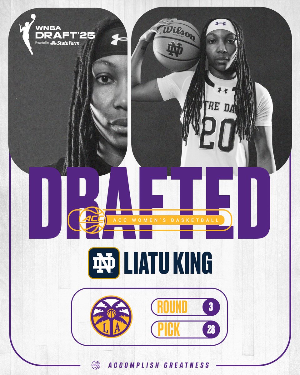 ACC Women's Basketball (@accwbb) on Twitter photo LIATU TO LA β¨
With the 28th pick of the #WNBADraft, the <a href="/LASparks/">Los Angeles Sparks</a> select Liatu King! LIATU TO LA β¨
With the 28th pick of the #WNBADraft, the <a href="/LASparks/">Los Angeles Sparks</a> select Liatu King!