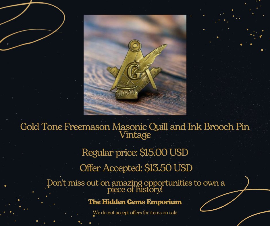 ClassicalVision's tweet photo. Another Hidden Gem is off the market!

This Gold Tone Freemason Masonic Quill &amp; Ink Vintage Brooch Pin found its new home

At The Hidden Gems Emporium, we believe in fair offers and fast flips

Looking to score vintage treasures?

Send that offer, let’s make a deal happen. https://t.co/FyAJzxAlUw