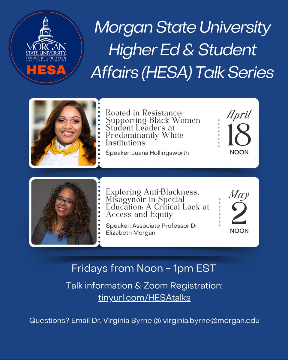 Please join us at the final 2 #HigherEd &amp; #StudentAffairs (HESA) Talks of the Spring 2025 semester   

Register here: lnkd.in/ga6nNuKs
Find more info about the talks: tinyurl.com/HESAtalks