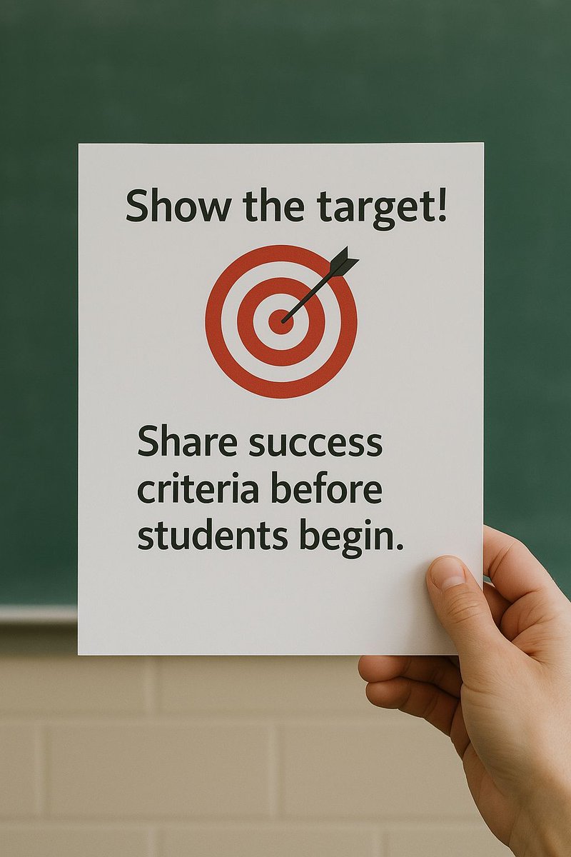 🎯 Show the target!
Share success criteria before students begin.
Thanks, Sandra Herbst: “Clarity = confidence.”
📝 How do YOU co-create success criteria with students? 
 #teachers,  #teachertimemachine, #teachertalk