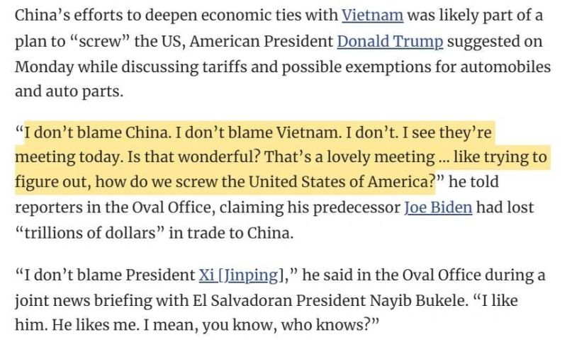 johnleJLB's tweet photo. Trump had these comments about the China-Vietnam meeting:

"I don't blame China. I don't blame Vietnam. I don't. I see they're meeting today. Is that wonderful? That's a lovely meeting... like trying to figure out, how do we screw the United States of America?"

#VietNam #China https://t.co/MLx6HQMckA