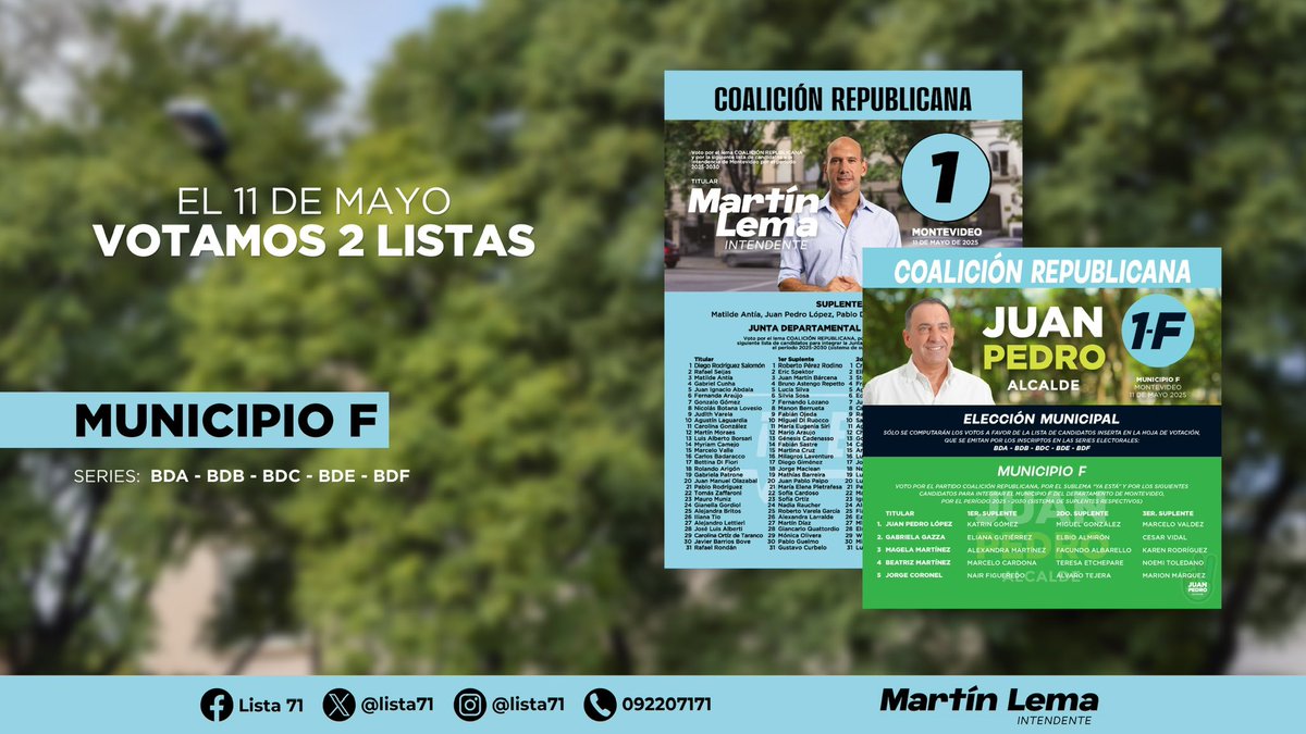 lista71's tweet photo. En el MUNICIPIO F votamos:

LISTA 1️⃣ + LISTA 1-F https://t.co/JIuyOeiF5H