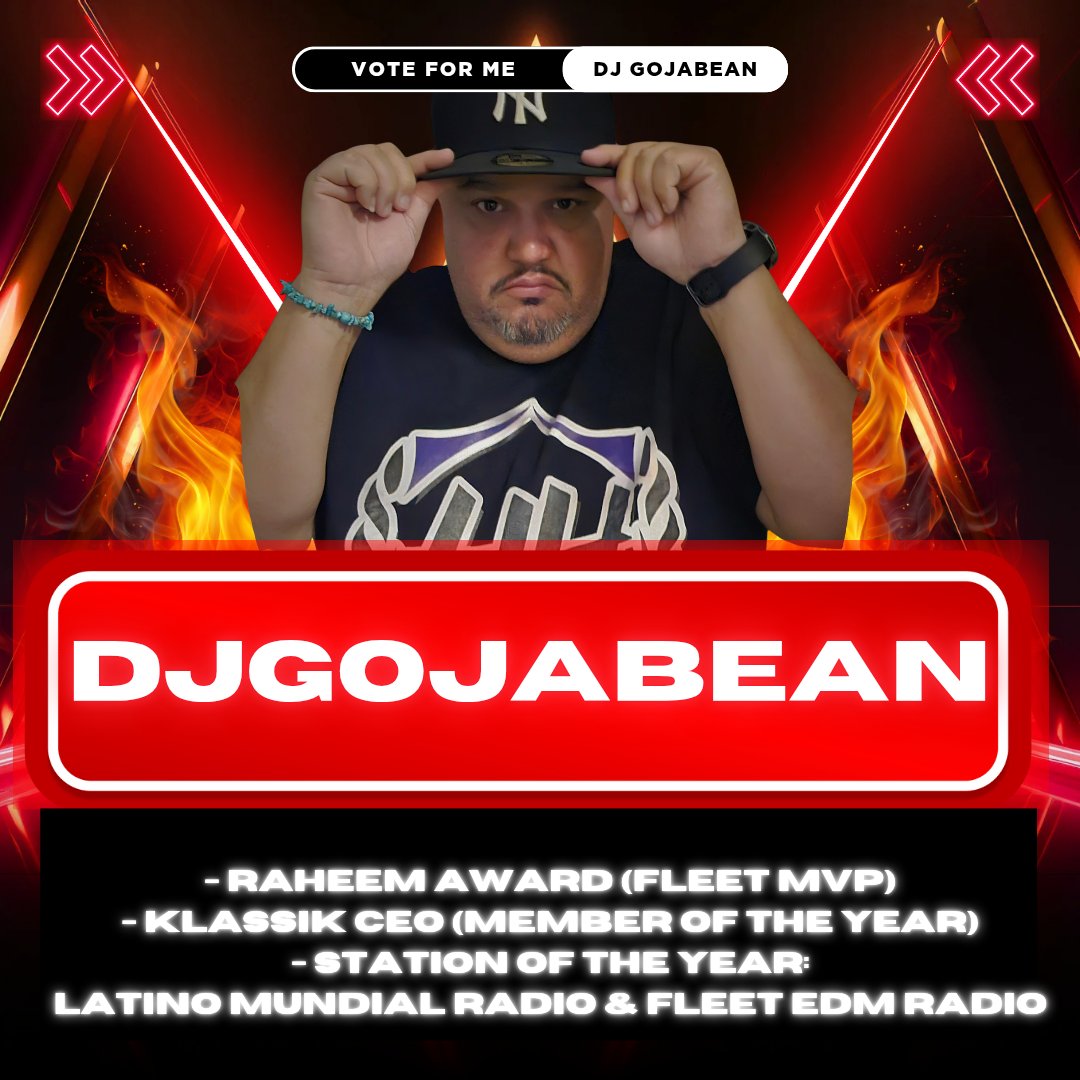 Big news! 
DJ Gojabean is nominated in multiple categories!

Raheem Award (Fleet MVP)
Klassik Ceo (Member of the Year)
Station of the Year: Latino Mundial Radio &amp; Fleet EDM Radio!

Voting ends May 15th!
Click to vote:
forms.gle/9gdFYnHf15P5Va…

#FleetDJs #DJGojaBean