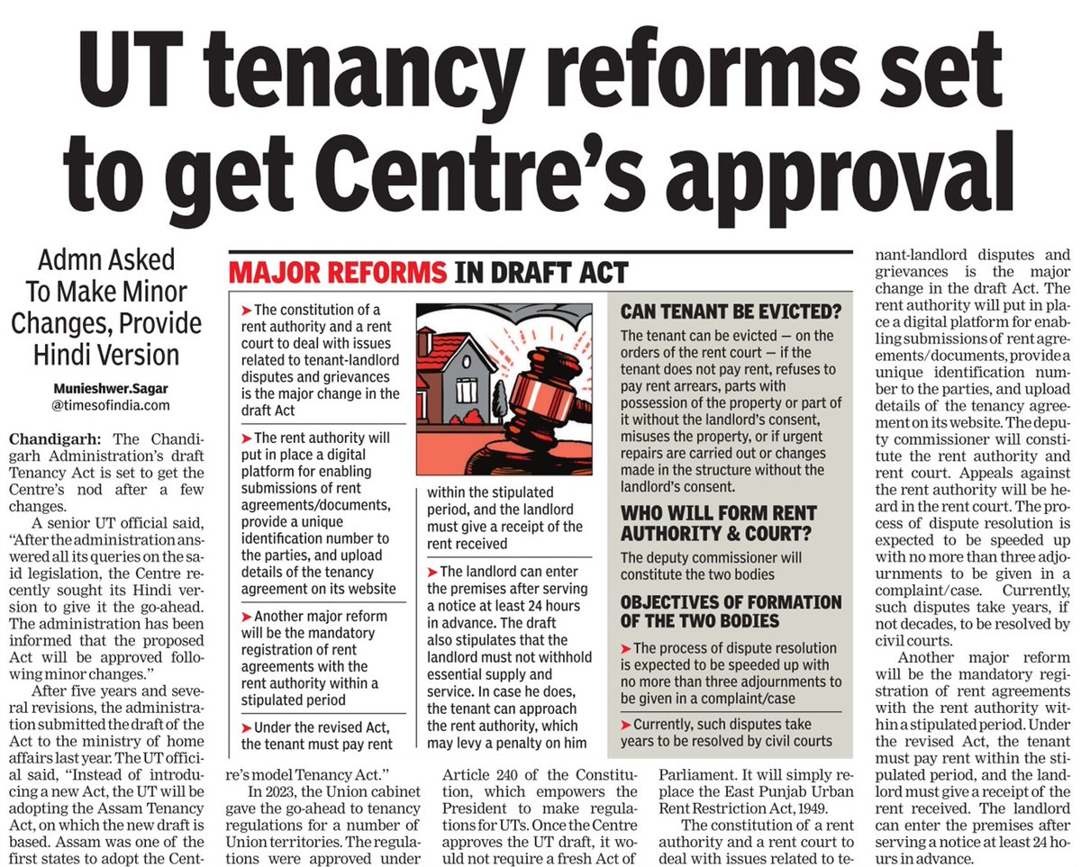 KaliKamlesh's tweet image. &quot;Chandigarh&apos;s Tenancy Act nears approval! 🏠 Centre seeks Hindi version &amp;amp; minor changes before nod. Based on Assam&apos;s model, the Act aims to modernize rental laws &amp;amp; streamline tenant-landlord relations. #TenancyReforms #Chandigarh