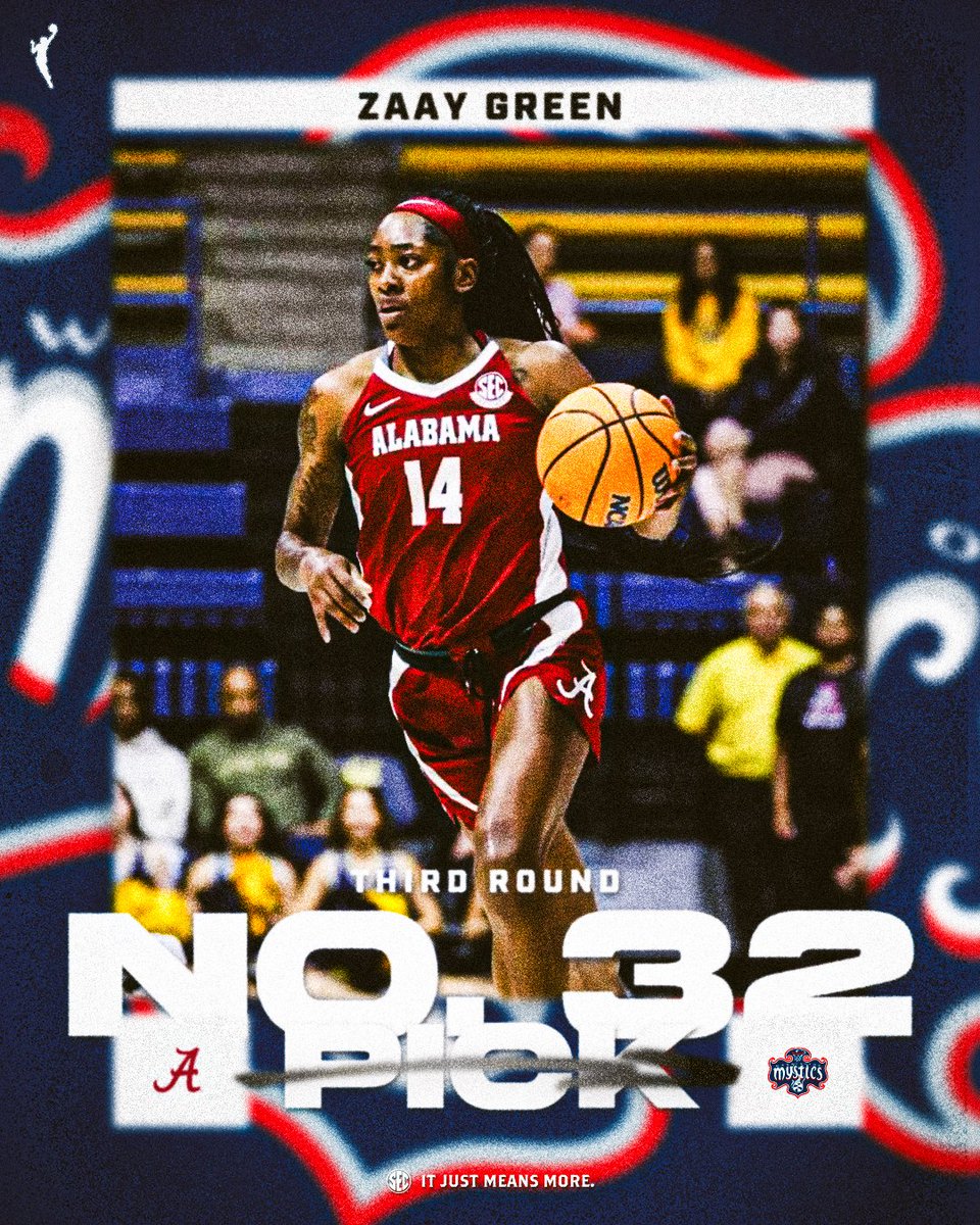 Southeastern Conference (@sec) on Twitter photo <a href="/KentuckyWBB/">Kentucky Women’s Basketball</a> <a href="/WashMystics/">Washington Mystics</a> <a href="/UKAthletics/">Kentucky Athletics</a> <a href="/SECNetwork/">SEC Network</a> <a href="/LSUwbkb/">LSU Women's Basketball</a> <a href="/ConnecticutSun/">Connecticut Sun</a> <a href="/WNBA/">WNBA</a> <a href="/AlabamaWBB/">Alabama Women’s Basketball</a> <a href="/LASparks/">Los Angeles Sparks</a> <a href="/LVAces/">Las Vegas Aces</a> <a href="/GamecockWBB/">South Carolina Women's Basketball</a> <a href="/AtlantaDream/">Atlanta Dream</a> <a href="/IndianaFever/">Indiana Fever</a> <a href="/AggieWBB/">Texas A&M Women's Basketball</a> <a href="/chicagosky/">Chicago Sky</a> NO. 32 OVERALL PICK
🔥 Zaay Green
<a href="/AlabamaWBB/">Alabama Women’s Basketball</a> → <a href="/WashMystics/">Washington Mystics</a>
#WNBADraft x #ItJustMeansMore <a href="/KentuckyWBB/">Kentucky Women’s Basketball</a> <a href="/WashMystics/">Washington Mystics</a> <a href="/UKAthletics/">Kentucky Athletics</a> <a href="/SECNetwork/">SEC Network</a> <a href="/LSUwbkb/">LSU Women's Basketball</a> <a href="/ConnecticutSun/">Connecticut Sun</a> <a href="/WNBA/">WNBA</a> <a href="/AlabamaWBB/">Alabama Women’s Basketball</a> <a href="/LASparks/">Los Angeles Sparks</a> <a href="/LVAces/">Las Vegas Aces</a> <a href="/GamecockWBB/">South Carolina Women's Basketball</a> <a href="/AtlantaDream/">Atlanta Dream</a> <a href="/IndianaFever/">Indiana Fever</a> <a href="/AggieWBB/">Texas A&M Women's Basketball</a> <a href="/chicagosky/">Chicago Sky</a> NO. 32 OVERALL PICK
🔥 Zaay Green
<a href="/AlabamaWBB/">Alabama Women’s Basketball</a> → <a href="/WashMystics/">Washington Mystics</a>
#WNBADraft x #ItJustMeansMore