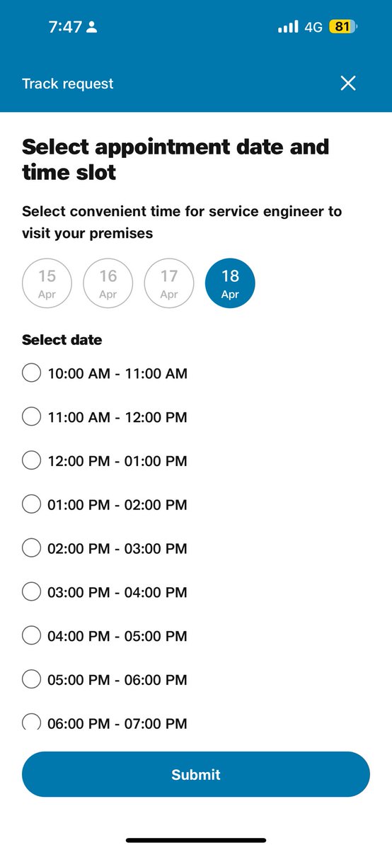 Existing unresolved ticket since Apr 13 (SR00002BMO6z) with FAILED resolution. FORCED to book engineer for APR 18! THIS IS UNACCEPTABLE. I cannot wait until 18th. RESOLVE TODAY or I WILL SWITCH PROVIDERS. <a href="/JioCare/">JioCare</a> <a href="/reliancejio/">Reliance Jio</a> #JioFiberDown #PoorCustomerService #UrgentAction