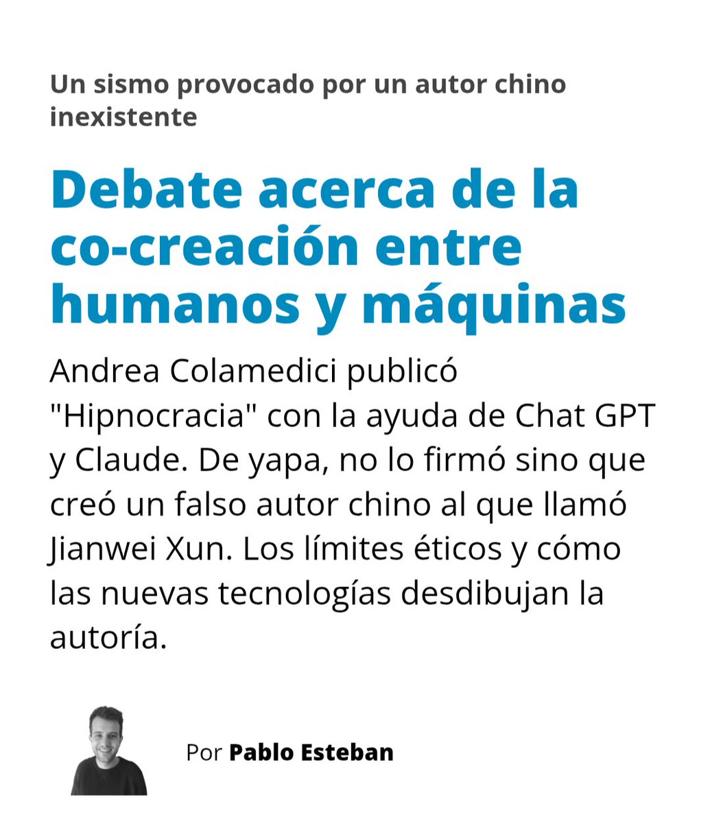 centroECT's tweet photo. ¿Cocrear con una máquina? ¿Qué desafíos plantea la inteligencia artificial en procesos creativos?
@MTerelugo y @leonardomurolo reflexionan en @pagina12 sobre la cocreación entre humanos y algoritmos.

Gracias a @pablooesteban 

Leé la nota: https://t.co/NjHsbsmKaz https://t.co/VwqdasNEzS