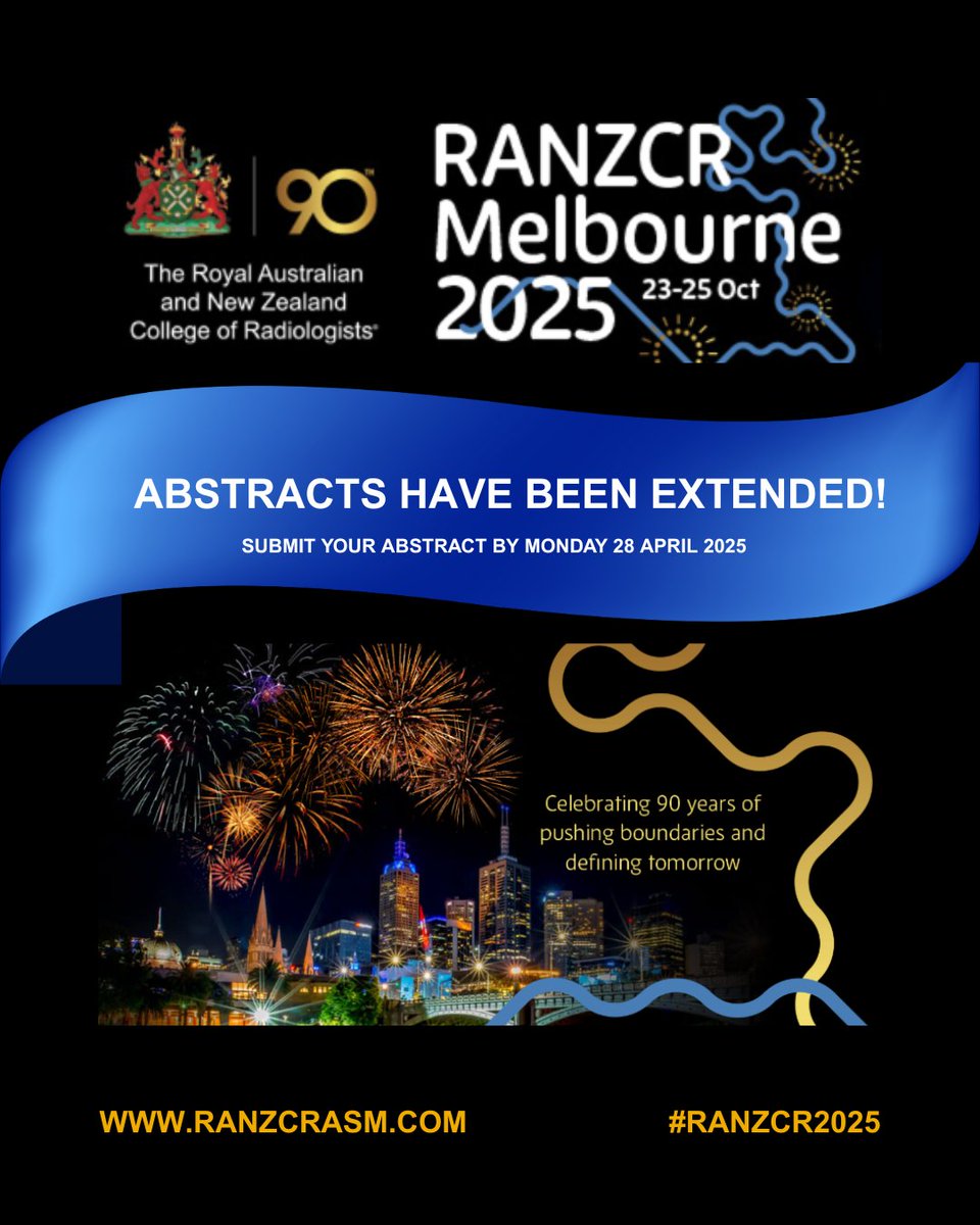 RANZCRcollege's tweet photo. The 2025 RANZCR ASM Abstract Submissions Deadline has been extended until Monday 28 April. 

Thank you to everyone who has already submitted their abstracts! 

📰 Submit yours today by visiting our website >> https://t.co/6T0CyYrYJQ

#RANZCR2025 https://t.co/EGmhk8i38v