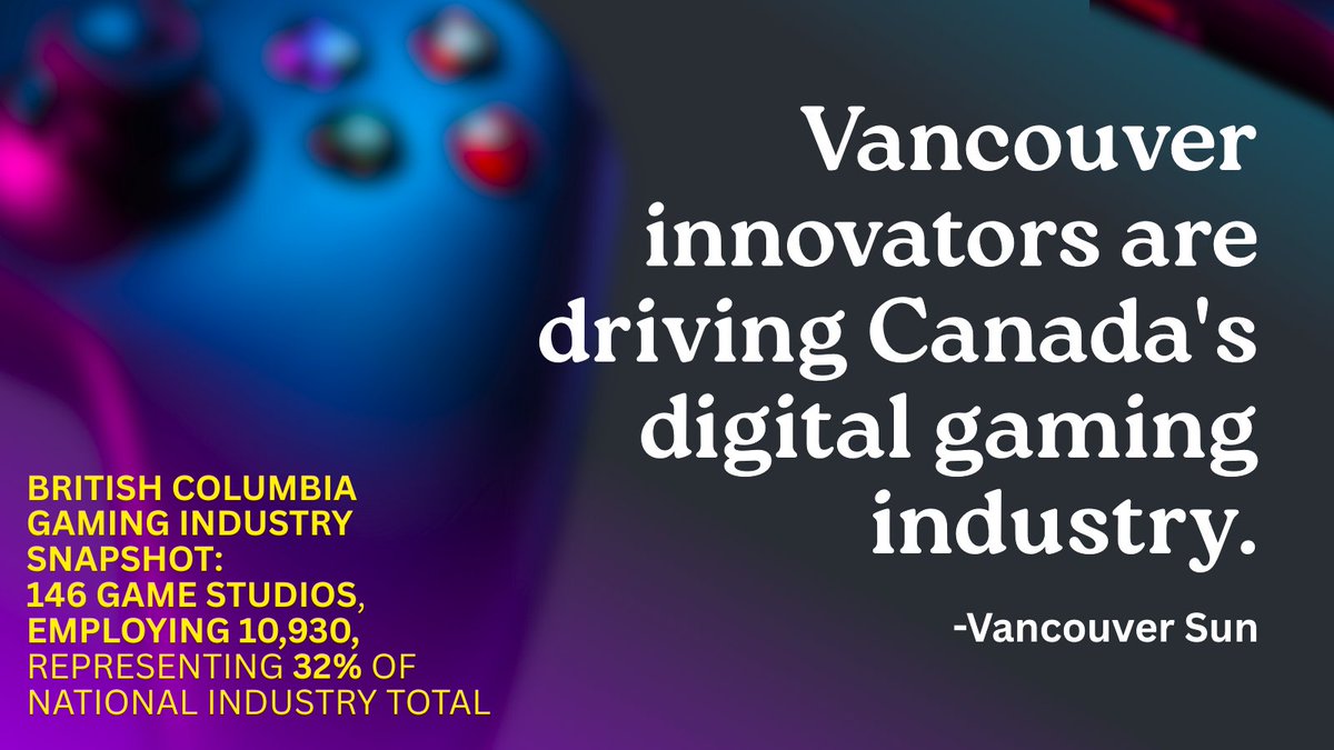 Diana_Gibson_BC's tweet photo. On Creative Industries Week, I'd like to highlight B.C.'s thriving video game industry.
As a globally recognized sector, generating $1.9-billion annually, these B.C. innovators are driving Canada's gaming industry.
#CreativeEconomy #CreativeIndustriesWeek
https://t.co/CKu6joc0UC https://t.co/200ggNFFp6