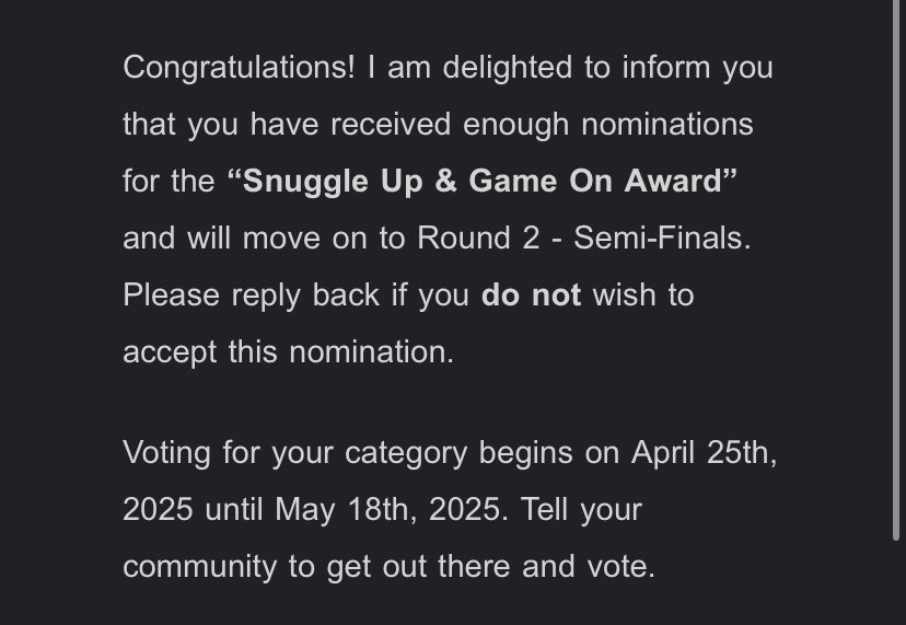 We’re nominated for another award y’all 🥹🥹 thank you sooo sooo much <a href="/BipocAwards/">BIPOC Streamer Awards</a> 

Voting begins on April 25th!!🖤🖤