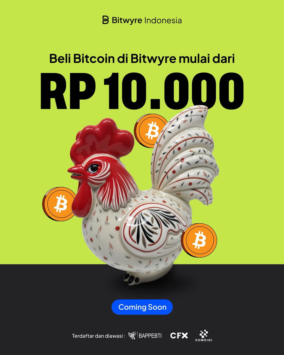 BitwyreID's tweet photo. Gak perlu nunggu jadi sultan buat punya Bitcoin! 👀 
Mulai investasi Bitcoin sekarang cuma modal Rp10.000! 💰 Mudah. Cepat. Aman! Hanya di Bitwyre #TheCryptoSuperApp 🚀 https://t.co/bX6asnDEnZ