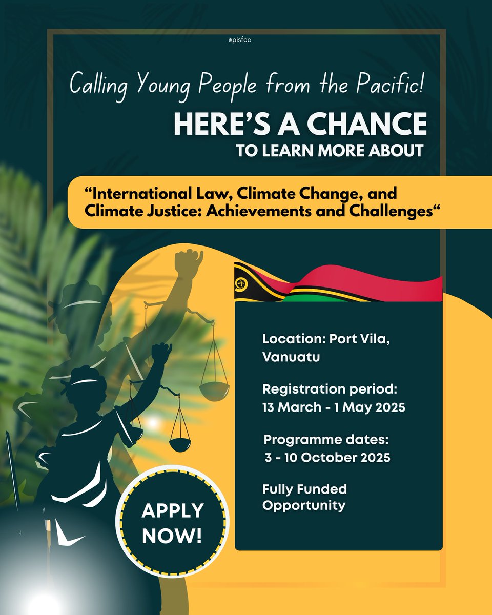 pisfcc's tweet photo. Here’s a great fully funded opportunity from 'The Hague Academy of International Law'

Their External Programme is coming to Vanuatu! We encourage young people from anywhere in the #Pacific to apply for this🙌

To know more visit: https://t.co/U1QaG0FgaD https://t.co/UJYPGrrch9