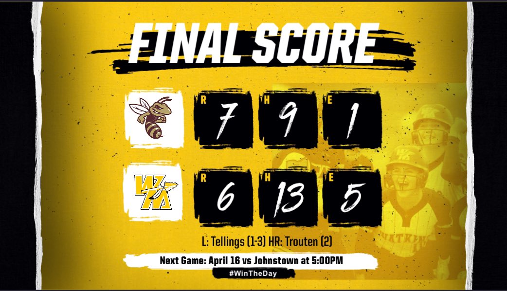 We fall tonight. We couldn’t drive in runners in scoring position as often as we needed and our defense wasn’t great

Trouten 2-4, 3Rbi, R, HR, 2B
Langwasser 3-5
G. Gerhardt 2-5, 2B
Conley 2-4, R, 2B

Tellings (L) 4in, 3K, BB, ER, 3R,H
Severance 4in, 0ER, 4R, 8H, 3K, BB