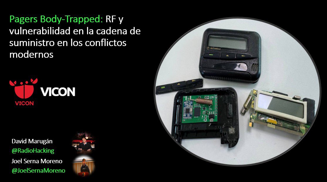 📢 Nos complace anunciar que estaremos <a href="/JoelSernaMoreno/">Joel Serna Moreno</a> y un servidor en <a href="/ViCONgal/">viCON</a> con una charla donde hablaremos de los ataques a los buscas de Hezbolá en Líbano. Os mostraremos una interesante demo con dispositivos reales manipulados📟🧨. 
📍Sábado 26 de abril 16:00h.
ℹ️