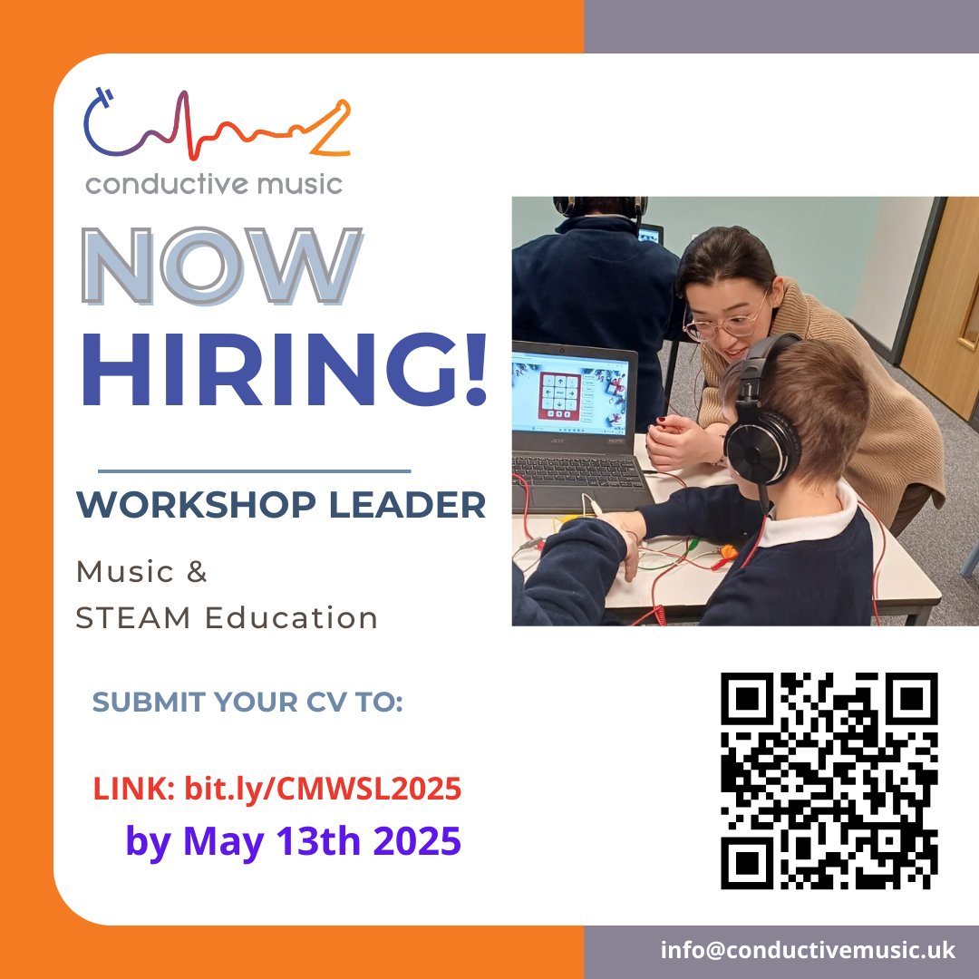 🚀 Bring music + STEAM into classrooms!
 We're hiring creative Workshop Leaders to deliver STEAM fun across England.
 Apply now → bit.ly/CMWSL2025