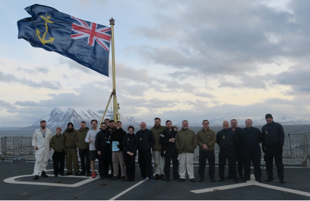 RFALymeBay's tweet image. The crew of @RFALymeBay take part in the Order of the Bluenose ceremony after crossing the Arctic Circle during OP Joint Viking 25. @RFALymeBay - the true King of the North!!!