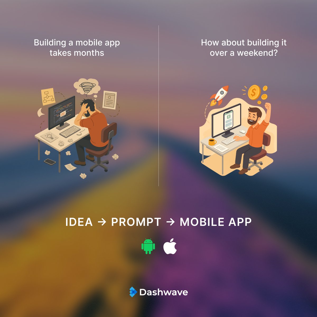 dashwaveio's tweet photo. Got a mobile app idea?
What are you doing this weekend?

Because shipping a working prototype no longer needs to take months. Or even weeks.

In 2025, building apps feels more like drafting a message and less like setting up infra.

https://t.co/SMMy854IpR

#AI #AgenticAI https://t.co/nPQ8sgUZPq