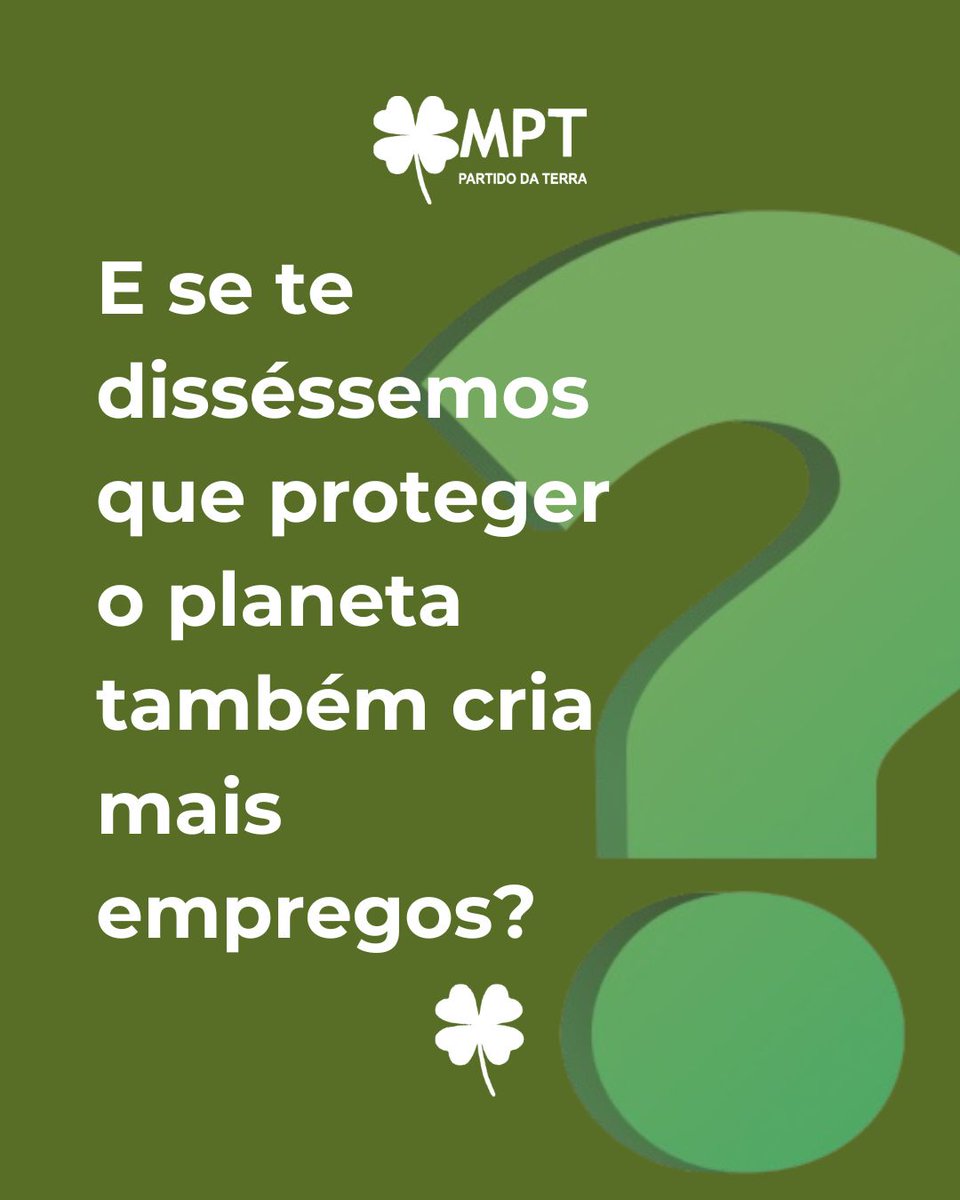da_mpt's tweet photo. Sustentabilidade não é só salvar o ambiente – é criar oportunidades. Energias limpas, agricultura regenerativa, economia circular... o futuro é verde e cheio de trabalho com propósito. 🌱💼 #PartidodaTerraMPT #Portugal https://t.co/NIqB8w82j5