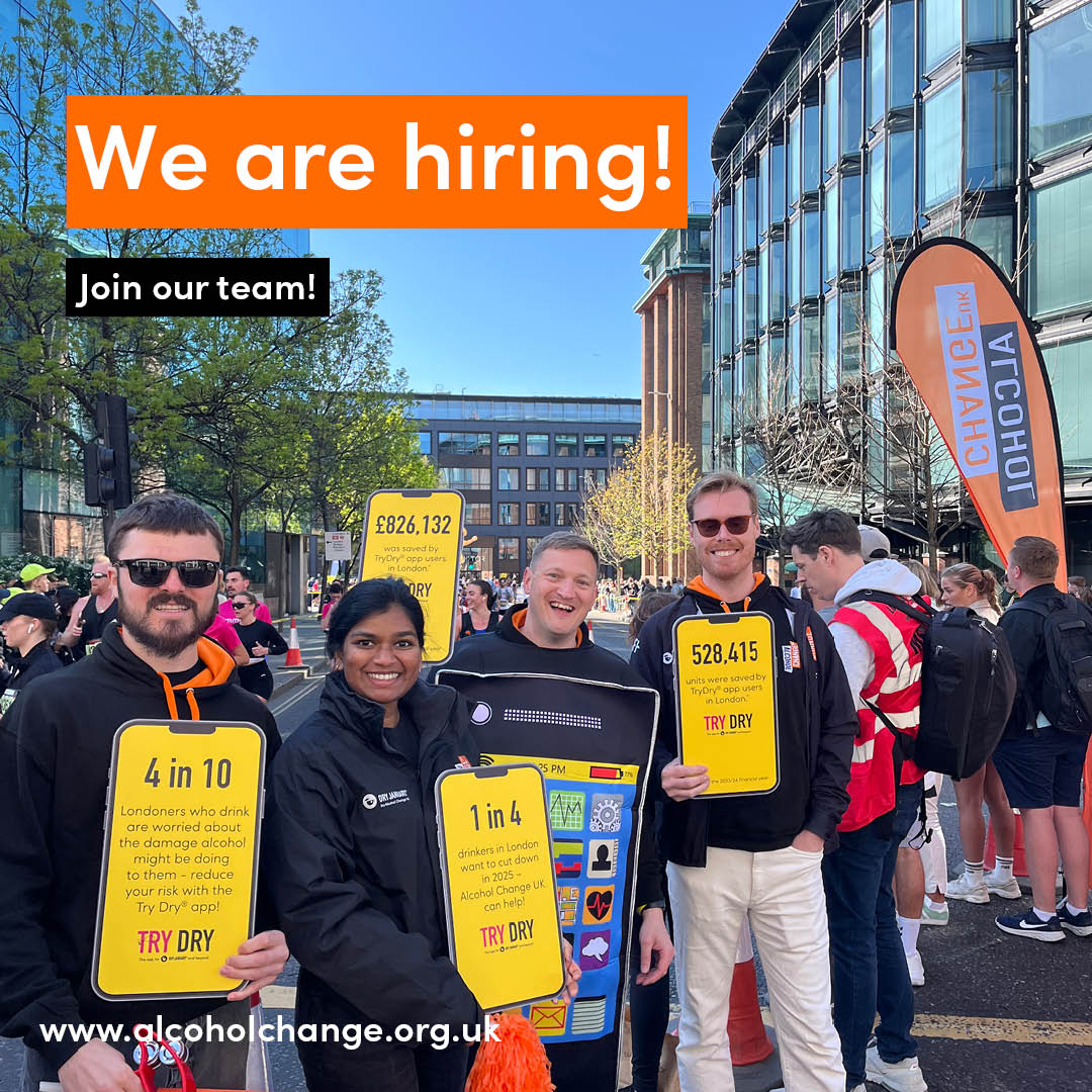 Alcohol Change UK (@alcoholchangeuk) on Twitter photo Want to join team @alcoholchangeuk? We are hiring!
We're looking for⬇️
🏃Challenge events officer
👥Engagement officer
Join our Fundraising team and help us to reduce #alcoholharm!
📍London, Farringdon
⌛️Full time, permanent
🗓️Deadline to apply: 28 April
Find out more about Want to join team @alcoholchangeuk? We are hiring!
We're looking for⬇️
🏃Challenge events officer
👥Engagement officer
Join our Fundraising team and help us to reduce #alcoholharm!
📍London, Farringdon
⌛️Full time, permanent
🗓️Deadline to apply: 28 April
Find out more about