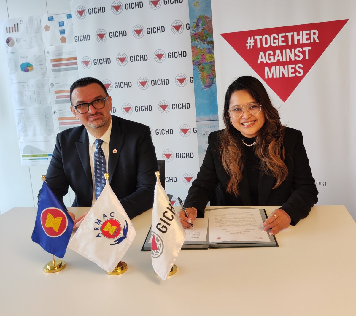 theGICHD's tweet photo. #Geneva: GICHD and @ASEANMineAction #ARMAC have signed a renewed Memorandum of Understanding to strengthen regional cooperation in mine action across #ASEAN. Over the next 5⃣ years, our partnership will focus on capacity building, technical support, and knowledge sharing. https://t.co/OGwT74xyV6