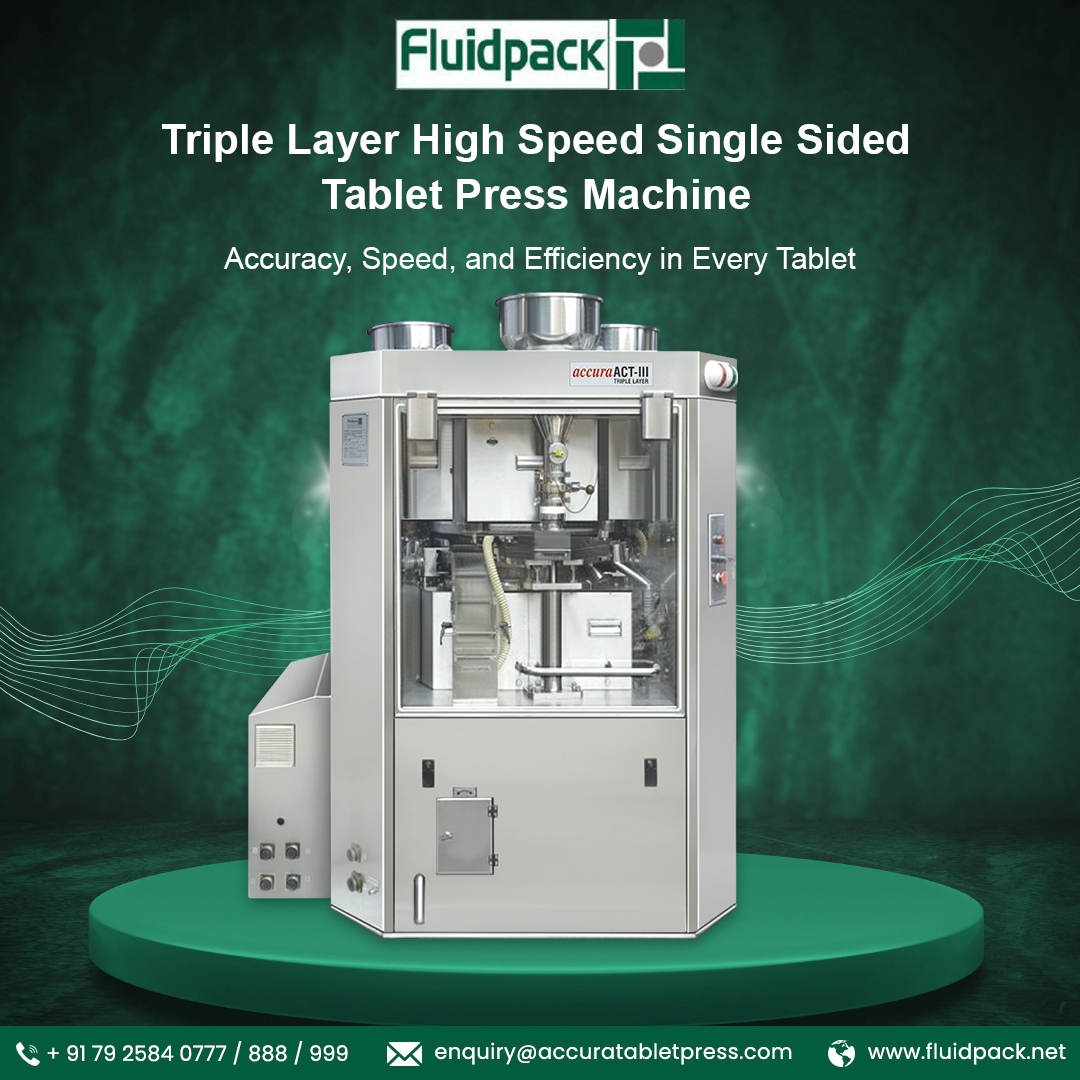 fluidpack1's tweet photo. Accura ACT-III Triple Layer Tablet Press delivers 1,70,100 tablets/hour with precision and multi-layer efficiency.
visit- https://t.co/cG4dwtZ30j
#FluidPack #TripleLayerTabletPress #HighSpeedTabletPress #AccuraACTIII #PharmaceuticalMachinery #TabletCompressionMachine https://t.co/x6N3UFRmcP