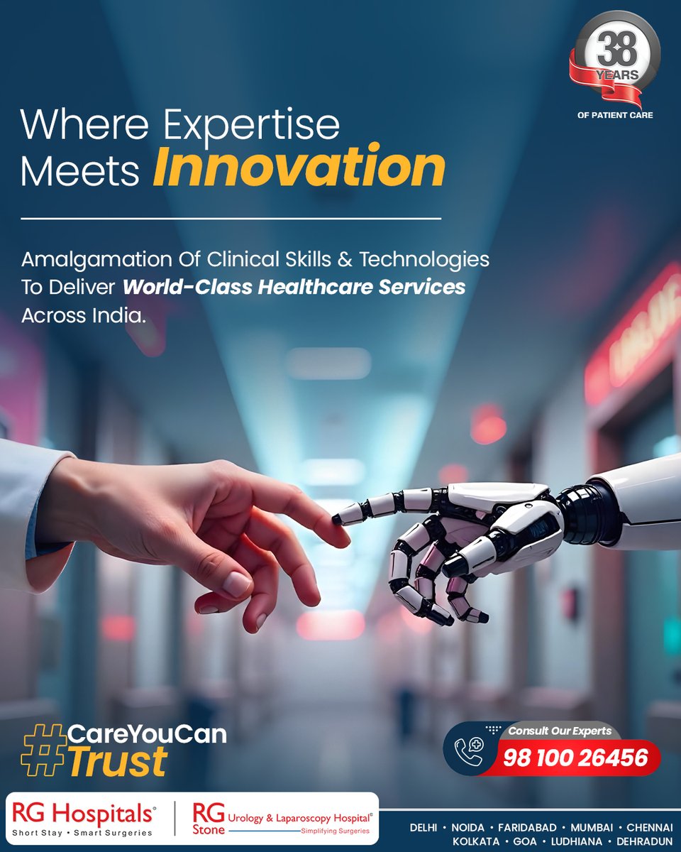 rghospital's tweet photo. At RG Hospitals, we believe that the future of healthcare lies in the perfect blend of clinical expertise and advanced technology. 

#CareYouCanTrust #RGHospitals #InnovationInHealthcare https://t.co/JeFlKUtVL0