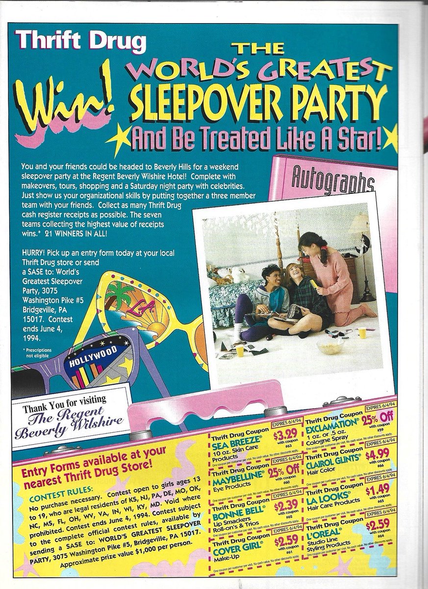 Thrift Drug - Win! The World’s Greatest Sleepover Party and Be Treated Like a Star! — YM magazine, April 1994