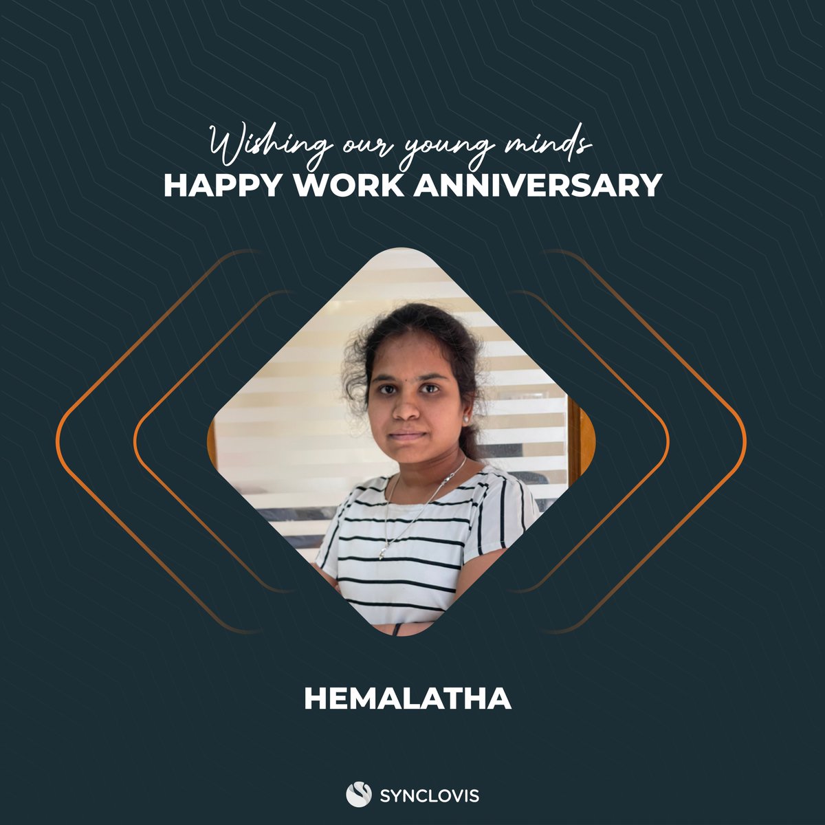 iamsynclovis's tweet photo. Thank you for the time and commitment you have shown the company. We are so grateful to have loyal employees like you.

Happy Work Anniversary Hemalatha Uppuluru

#workanniversary #congratulations #team #synclovis https://t.co/OhDUZ5qq8X