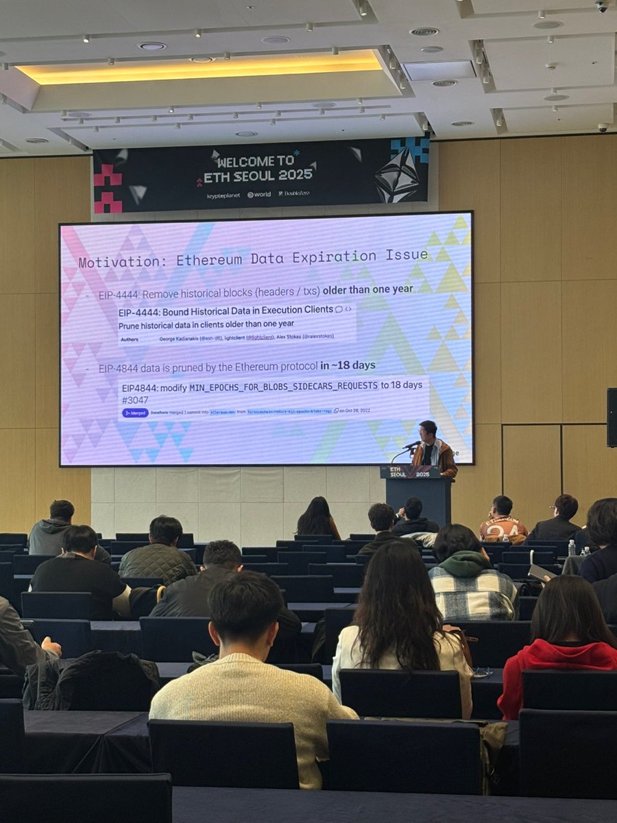 EthStorage's tweet image. Honored to be invited to speak at @eth_seoul_ — our founder, @qc_qizhou, shared a talk on
“Beyond EIP-4844: Designing Modular BLOB Storage for Ethereum’s Future Applications.”

Huge thanks to the @eth_seoul_ team for hosting such an inspiring event!
#EthStorage #EthSeoul #EIP4844…