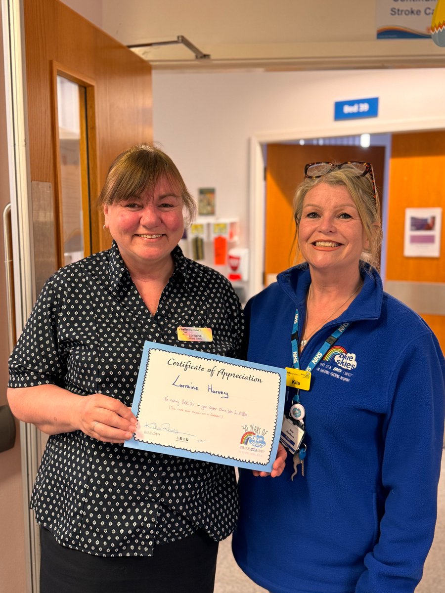 Blue Skies Hospitals Fund (@blueskiesfund) on Twitter photo The wonderful Lorraine from The Stroke Unit at <a href="/BlackpoolHosp/">NHS Blackpool Teaching Hospitals 💙🌈</a> recently held her own 'Choco-Bola' to raise money for her ward. Collecting eggs from local shops, schools, staff and even The Army Motorbike team she volunteers with! She raised more then £680 for The Stroke Unit! The wonderful Lorraine from The Stroke Unit at <a href="/BlackpoolHosp/">NHS Blackpool Teaching Hospitals 💙🌈</a> recently held her own 'Choco-Bola' to raise money for her ward. Collecting eggs from local shops, schools, staff and even The Army Motorbike team she volunteers with! She raised more then £680 for The Stroke Unit!