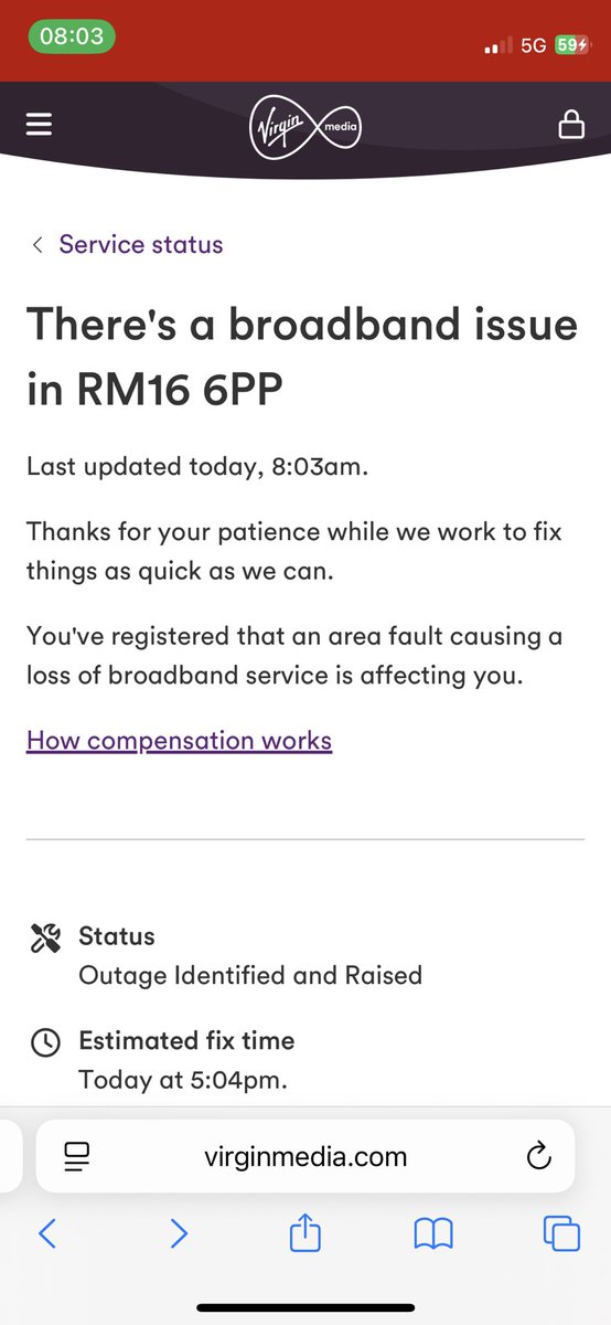 MrPeachey's tweet photo. @KelleyMac1961 @virginmedia Mine says by 5:04pm! https://t.co/KbrO716oBo