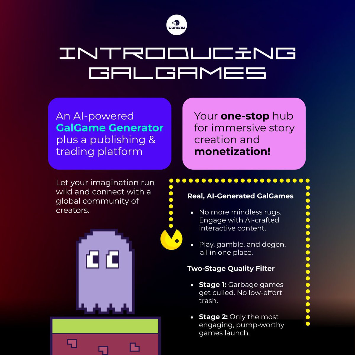 DDream_AI's tweet image. INTRODUCING: INTRIGUANCE GALGAMES 🎮

An AI-powered GalGame Generator + publishing &amp;amp; trading platform! Your one-stop hub for immersive story creation &amp;amp; monetization.

The reasons it's epic

GalGames that are real and AI-generated—no more lazy garbage.

Play, engage, and deepen…