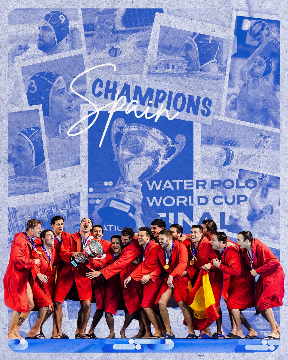 WorldAquatics's tweet photo. Let’s hear it one more time for your men's #WaterPolo World Cup champions! 🏆🇪🇸 https://t.co/aDXiCulg1e